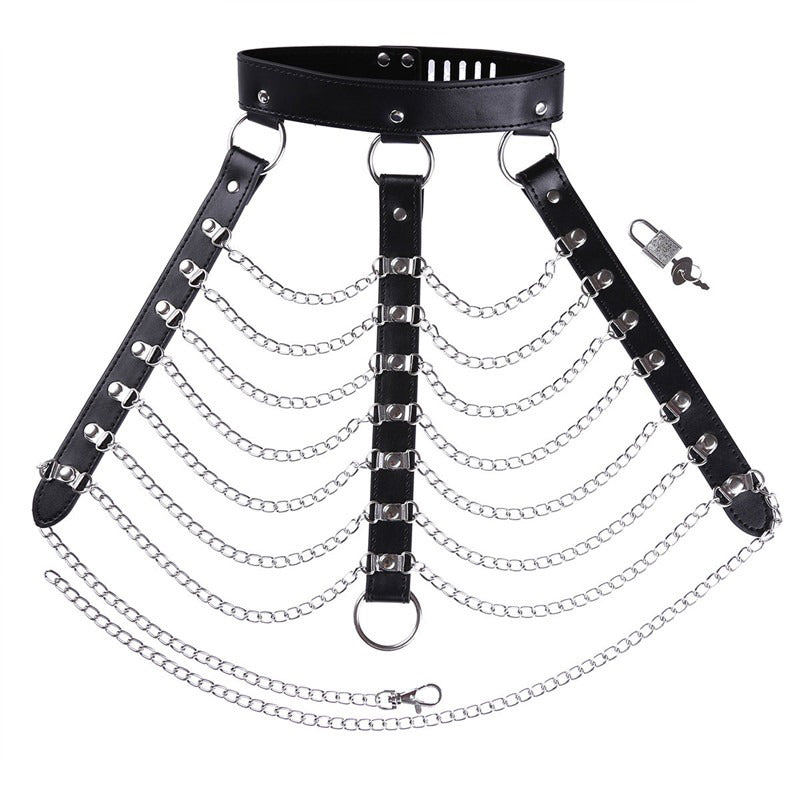 Gothic women's body chest harness with chains, adding edgy style to your alternative fashion look.