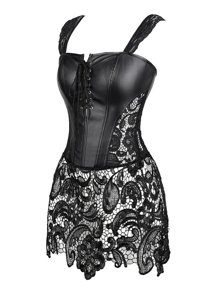 Sexy Gothic lace bustier corset dress with adjustable straps for a romantic and chic look.