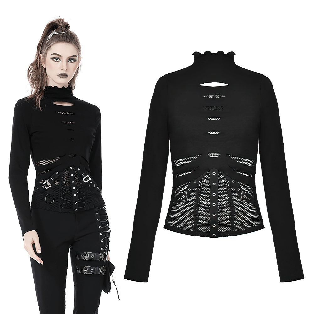 Sexy Fishnet Sweatshirt with Edgy Hardware Details