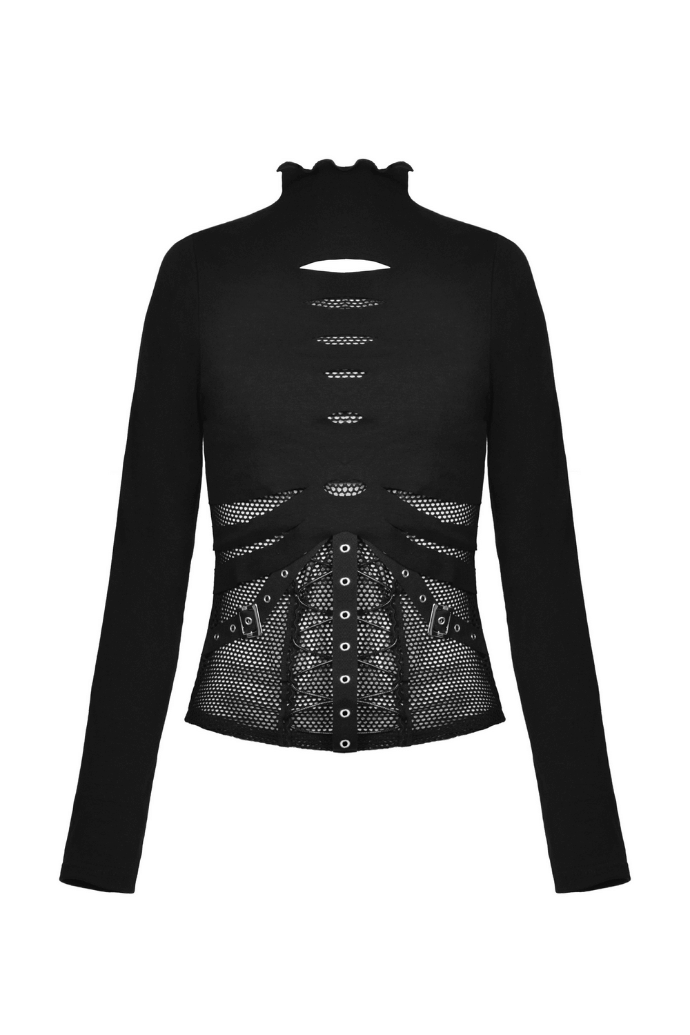 Sexy Fishnet Sweatshirt with Edgy Hardware Details