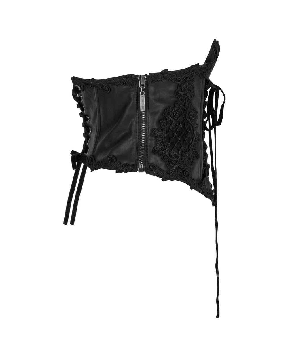 Sexy black floral embroidery underbust corset cincher, featuring lace and adjustable fit for a dramatic vintage look.