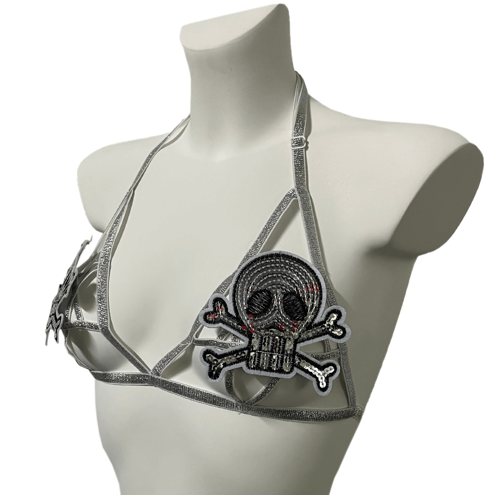 Sexy gothic body harness bra with skull design, perfect for adding allure to your wardrobe.
