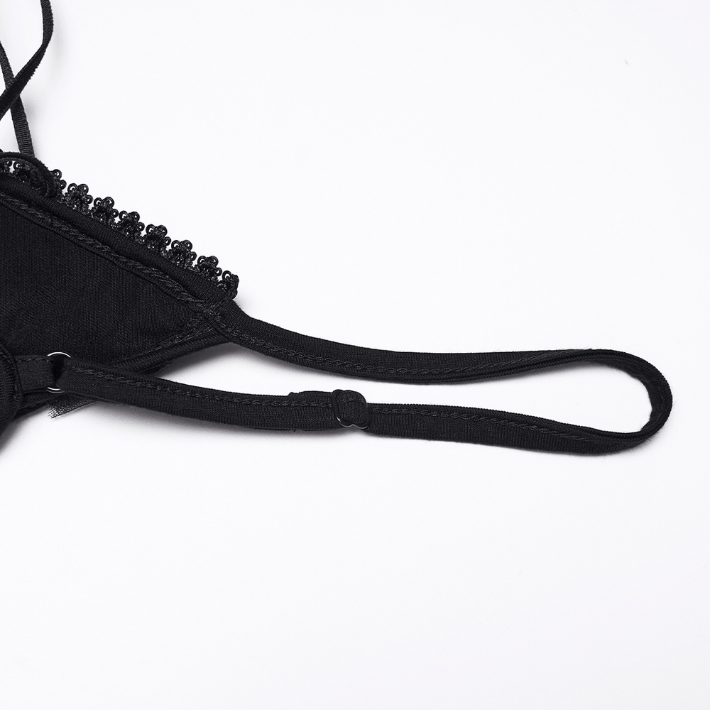 Sexy Gothic Lace Up Ruched Bodycon Slip Dress close-up of black lace-trim V-neck strap and adjustable drawstring lacing detail