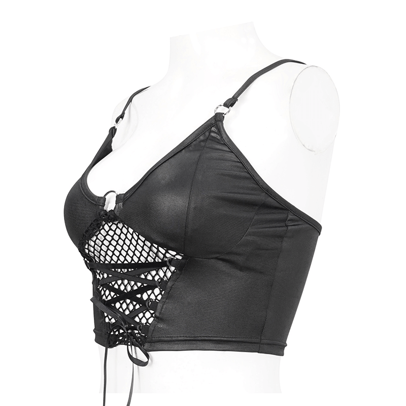 Sexy Grunge Women's Crop Top with lace-up net front and adjustable shoulder straps.