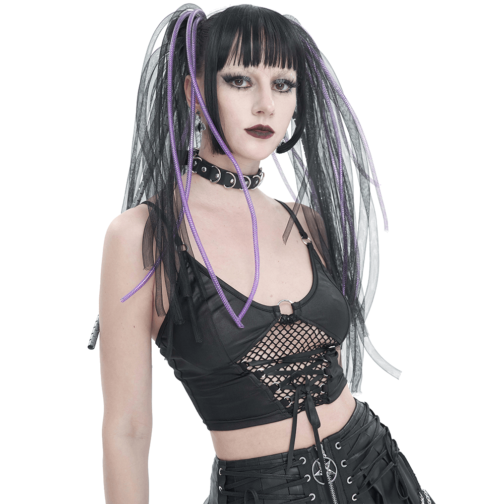 Sexy Grunge Camis with Lace-up and Net Front / Women's Crop Top with Adjustable Shoulder Straps - HARD'N'HEAVY