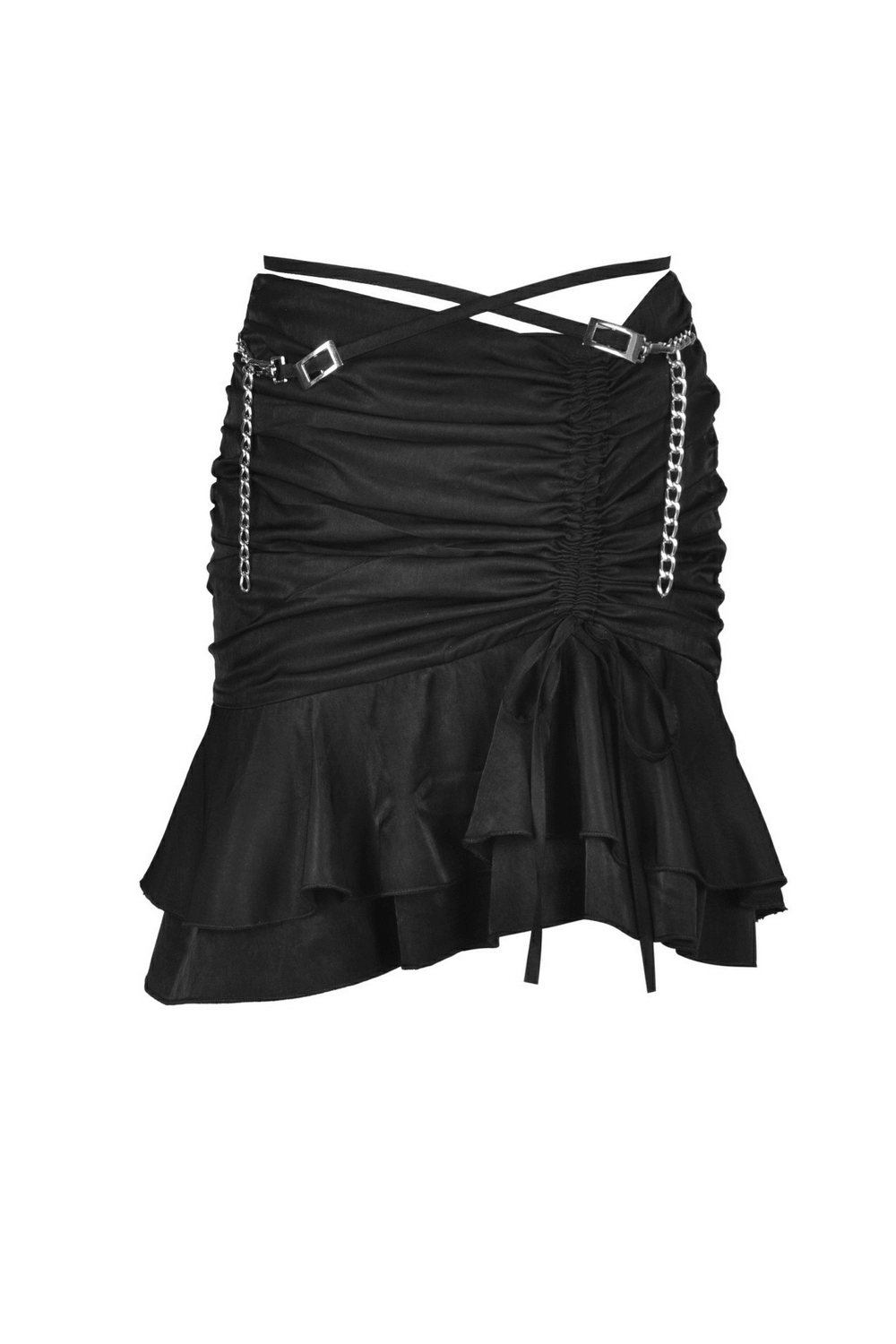 Sexy Grunge Women's Asymmetrical Skirt with Chains and Ruffles