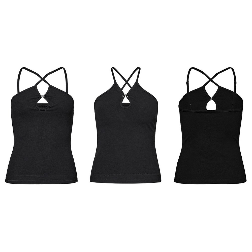 Sexy Halter Camisole with Metal Buckle Detailing - HARD'N'HEAVY