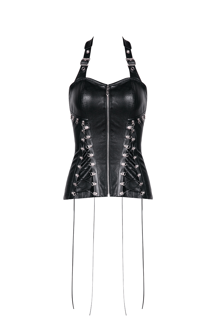 Sexy Halter Leather Zippered Corset with Laces