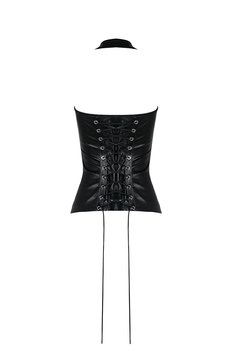 Sexy Halter Leather Zippered Corset with Laces