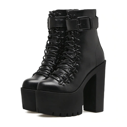 Sexy High Heel Womens Boots / Classic Waterproof Black Platform Boots