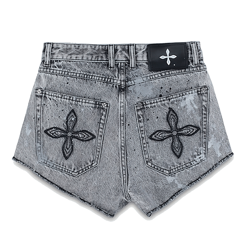 Sexy High Waist Straight Leg Shorts with Embroidery on Back / Women's Denim Clothing - HARD'N'HEAVY