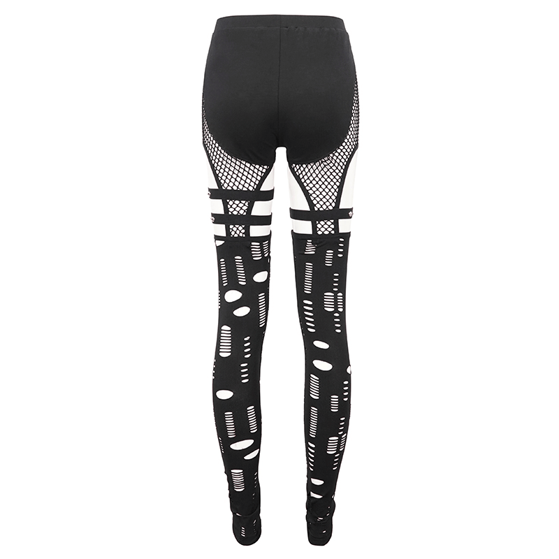 Sexy gothic leggings with hole net design and thigh accents for women, combining edgy style and comfort.