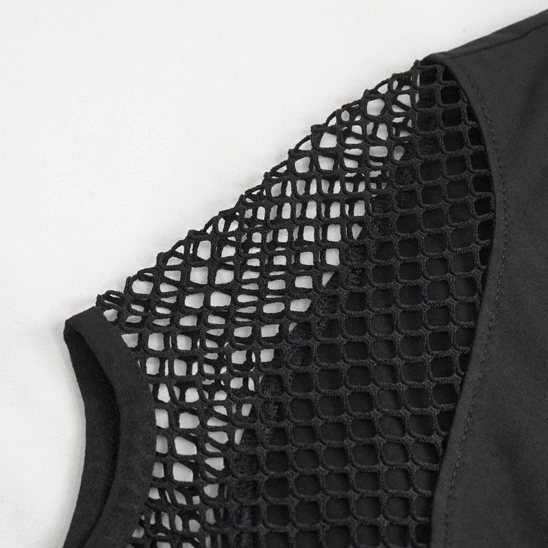 Close-up of black hole net fabric showcasing edgy design for sexy leggings, highlighting gothic style and texture.
