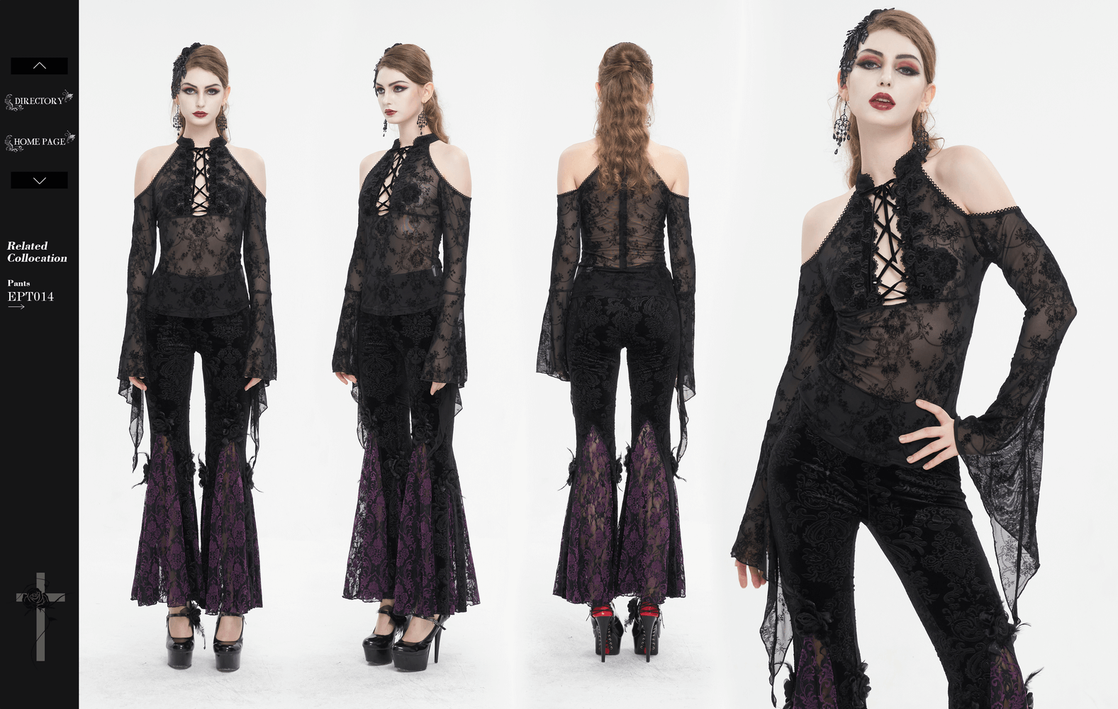 Gothic women's sexy hollow out shoulder top with trumpet sleeves, perfect for bold fashion statements.