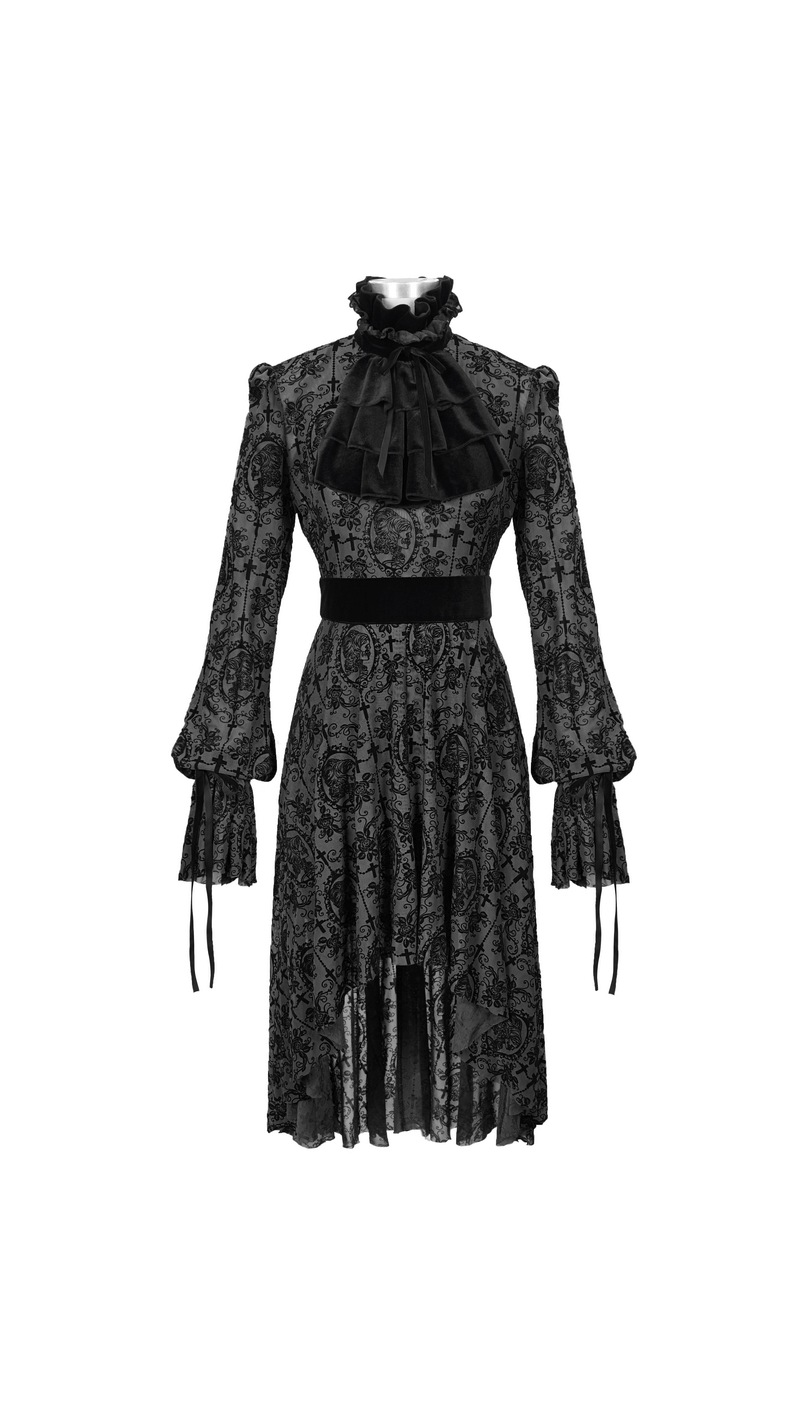 Sexy irregular lace dress featuring long sleeves and gothic style, perfect for elegant and trendy looks.