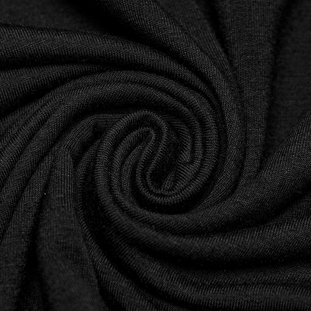 Close-up of soft black stretchy fabric, perfect for a sexy lace-back off-shoulder slim fit dress.