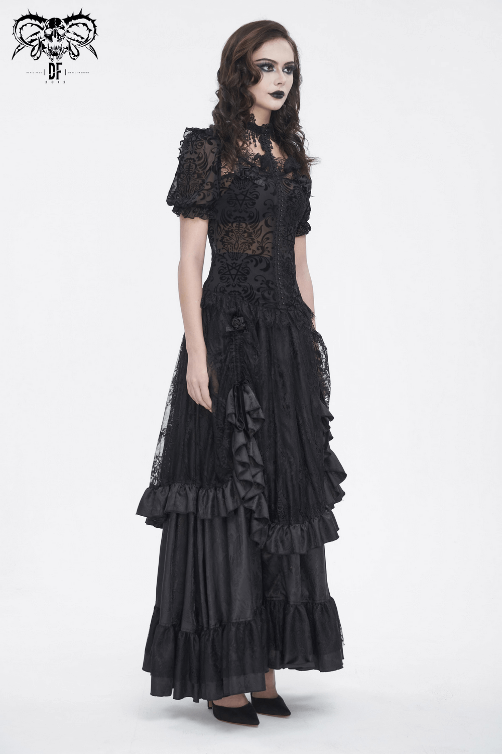 Sexy Lace Blouse with Puff Sleeves and Fringe Detail