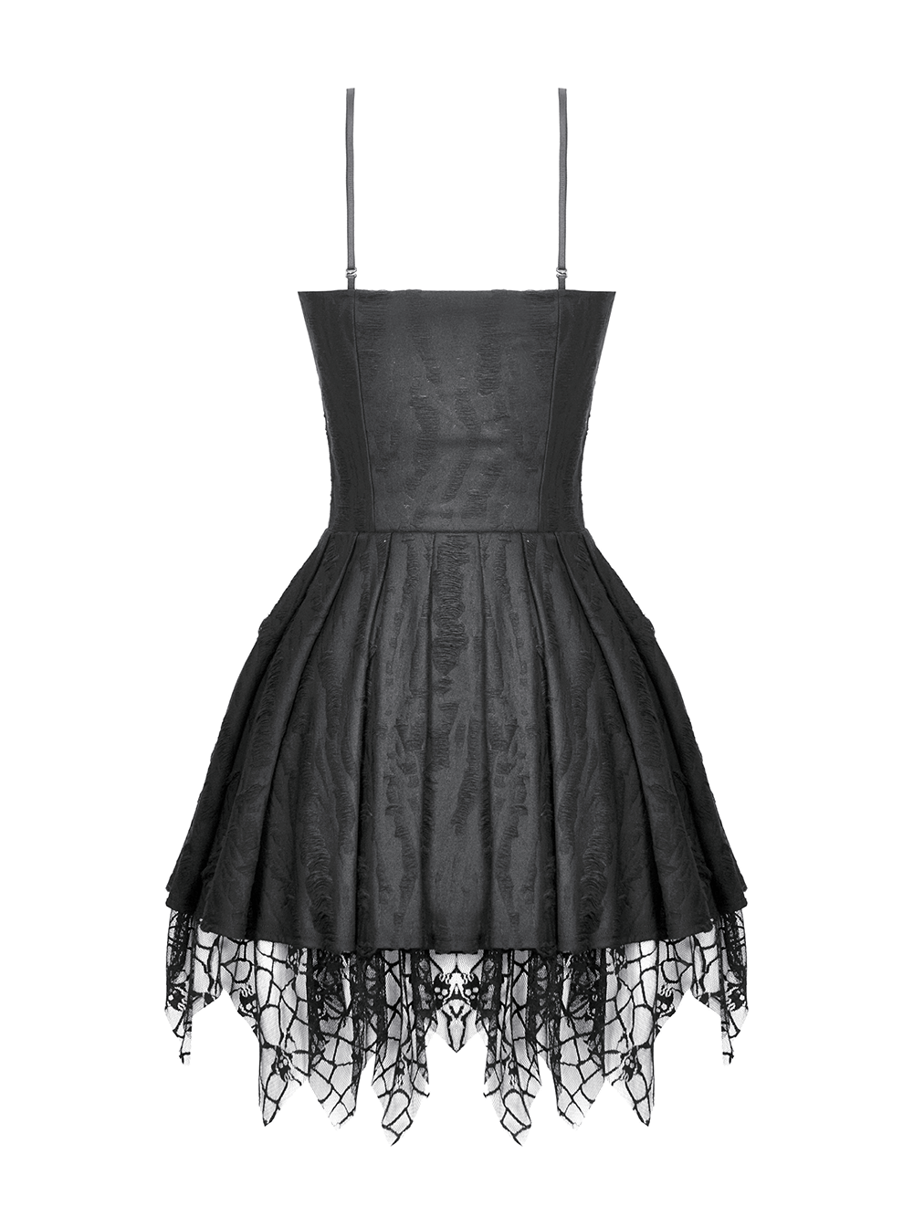 Sexy lace corset dress in black with heart clips and a stylish mesh hem for a bold night out.