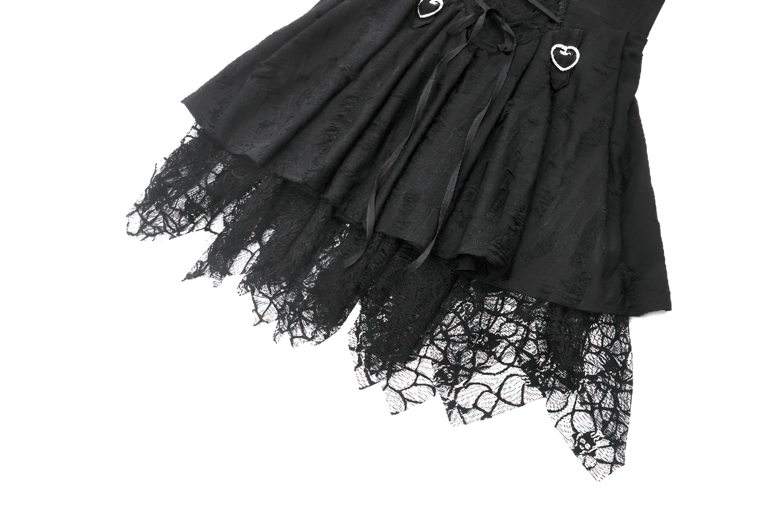 Sexy lace corset dress featuring heart clips and a dramatic mesh hem for a chic and stylish look.