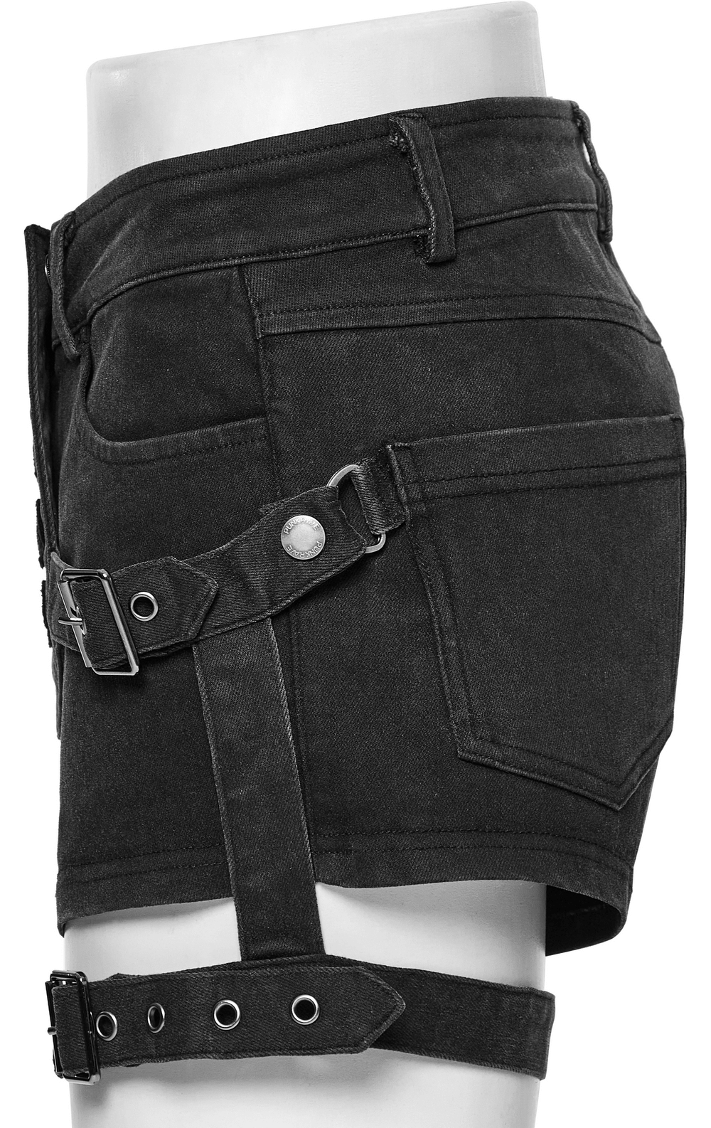 Black lace-up detail denim hot shorts for women, showcasing a slim-fit design and edgy vibe.