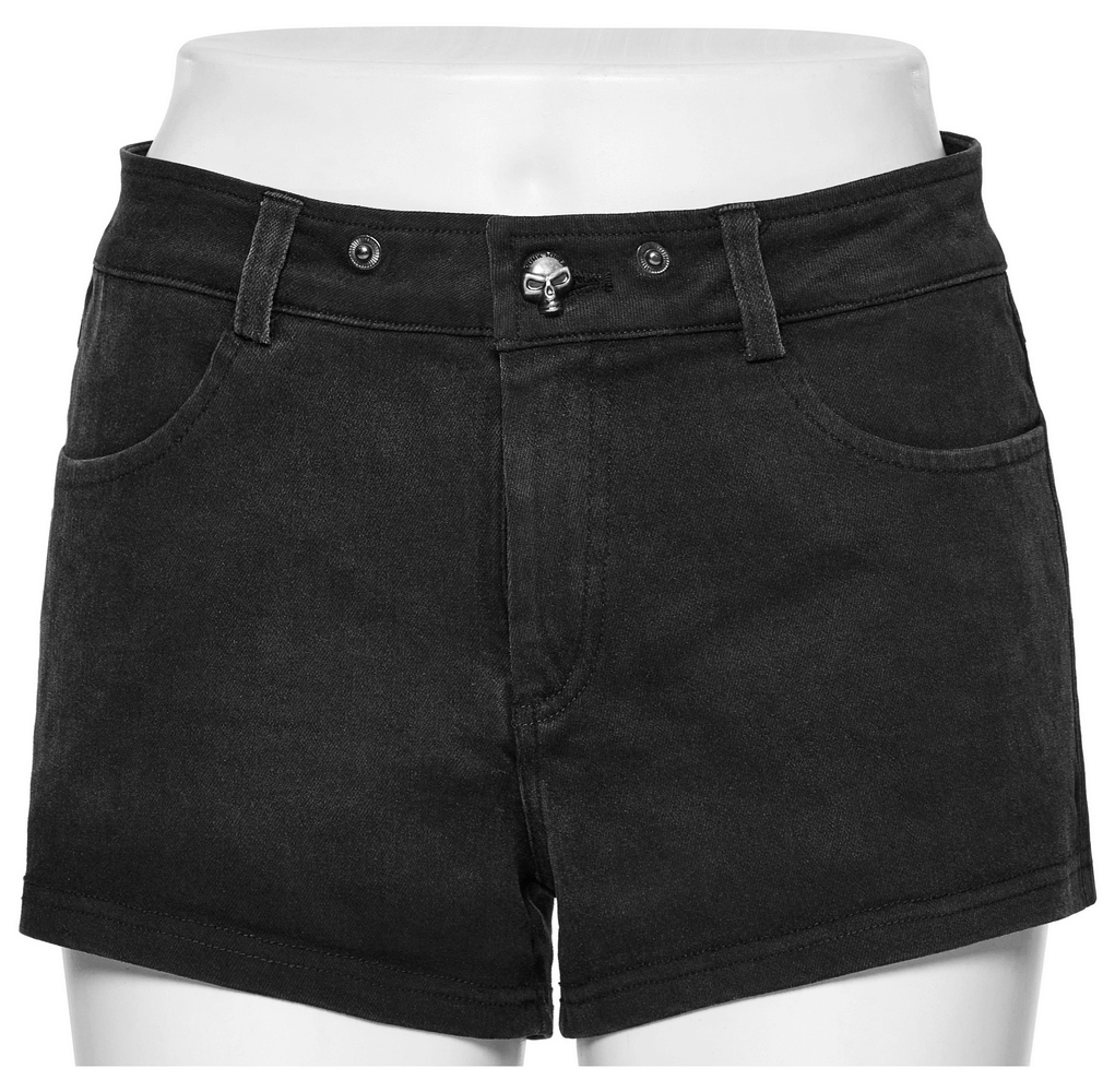 Black lace-up detail denim hot shorts for women, featuring slim-fit design and edgy vibe, perfect for a night out.