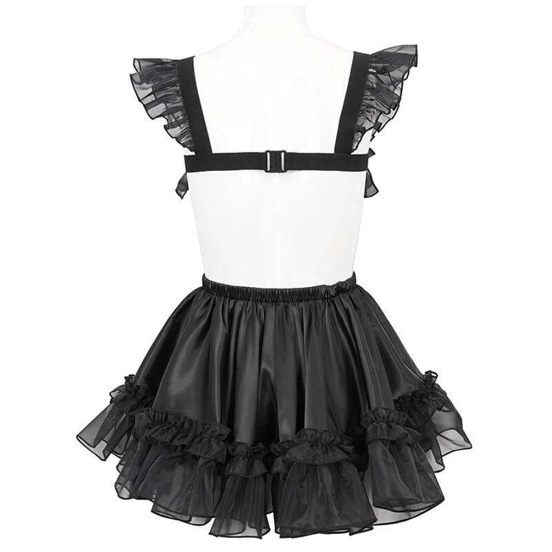 Sexy Ladies Hollow Out Short Lingerie Dress / Black Gothic Women's Dress with Frill and Lace - HARD'N'HEAVY