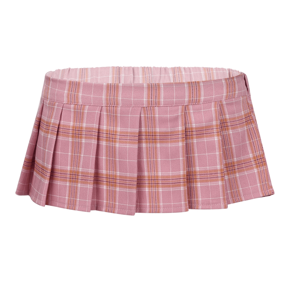 Pink checkered pleated mini skirt in Scottish punk style, perfect for trendy outfits.