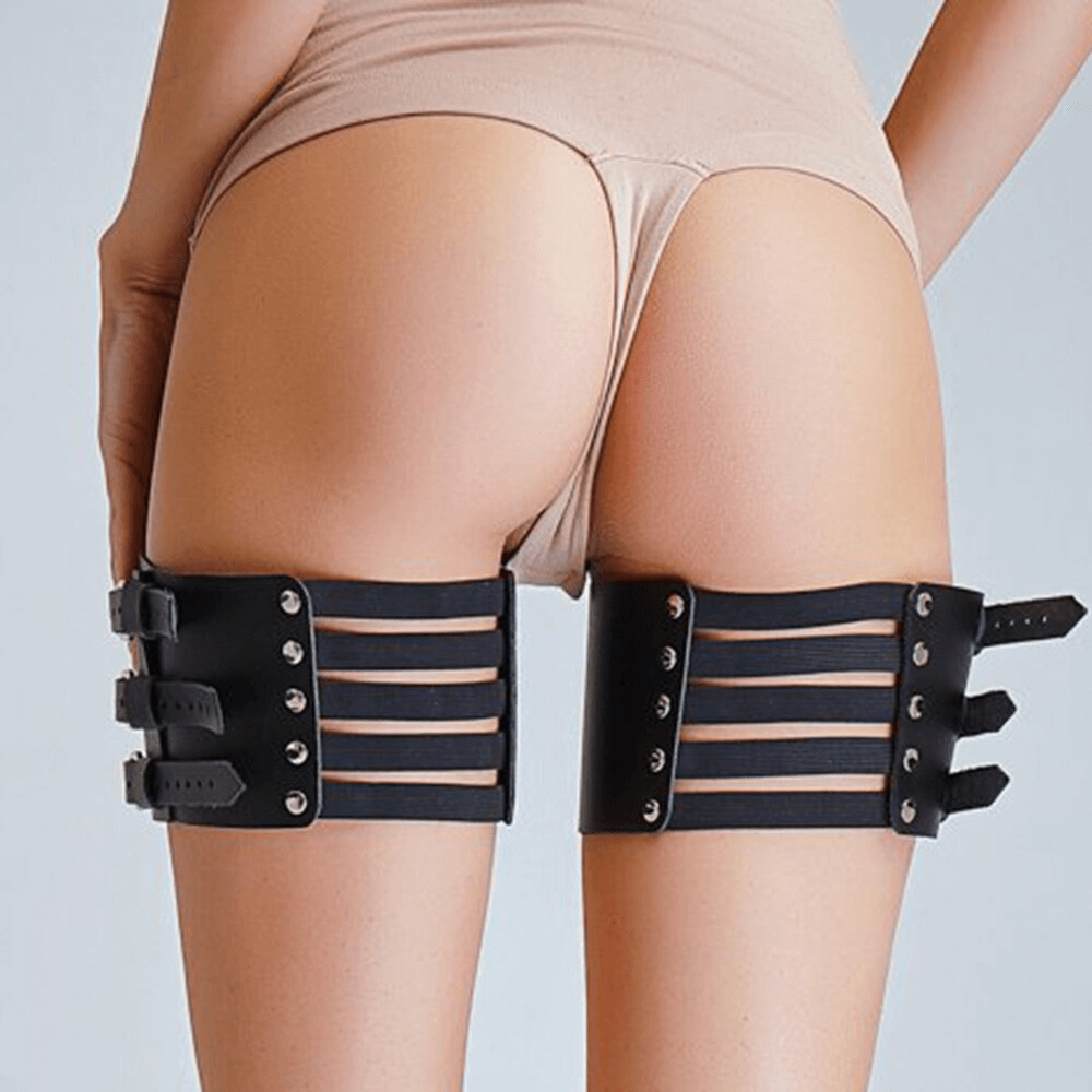 Sexy Leather Leg Harness Belt With Metal Rings / Gothic Accessories For Rave Outfits - HARD'N'HEAVY