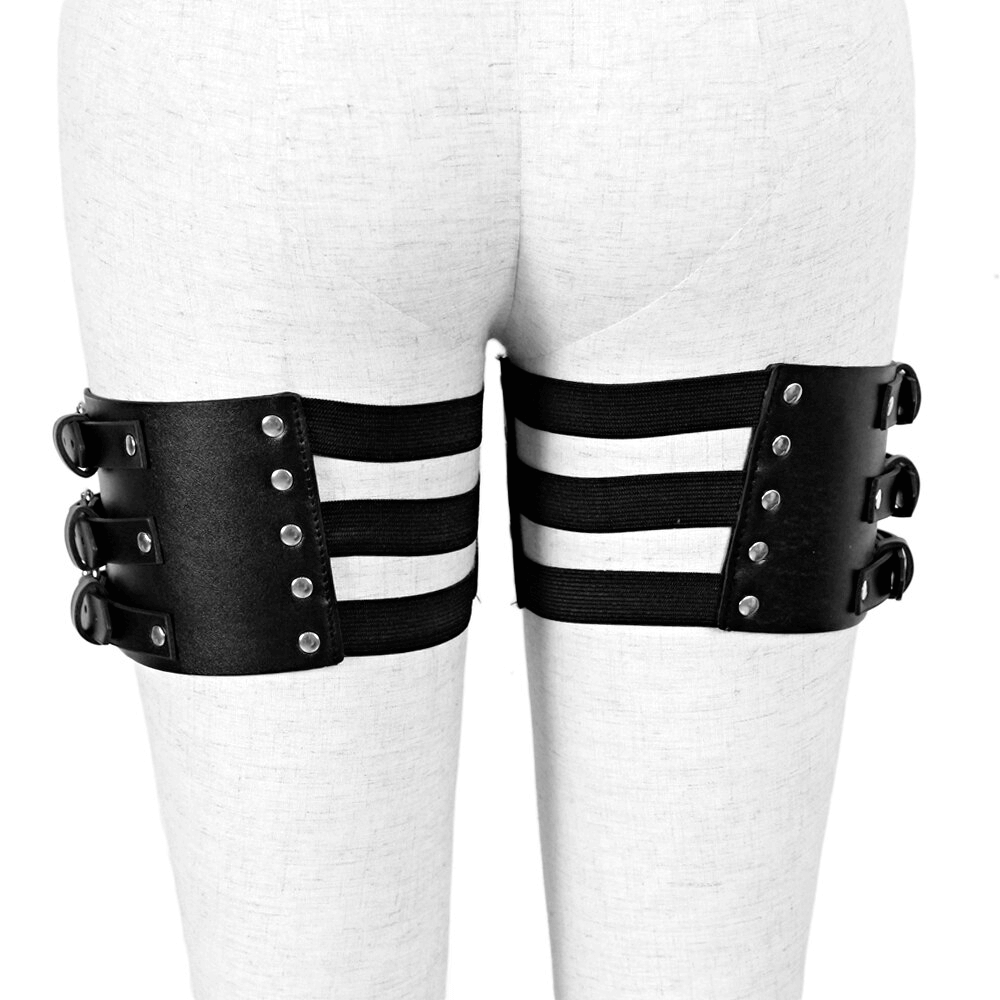 Sexy Leather Leg Harness Belt With Metal Rings / Gothic Accessories For Rave Outfits - HARD'N'HEAVY