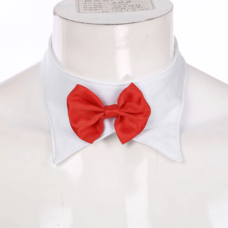 Elegant white collar with a vibrant red bow tie, perfect for enhancing men's costume attire.