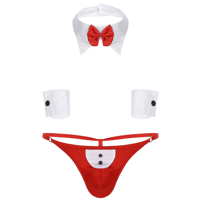 Sexy Men's Costume for role-playing games / Open Suit Tuxedo Thong with Bow Tie Collar Bracelets - HARD'N'HEAVY