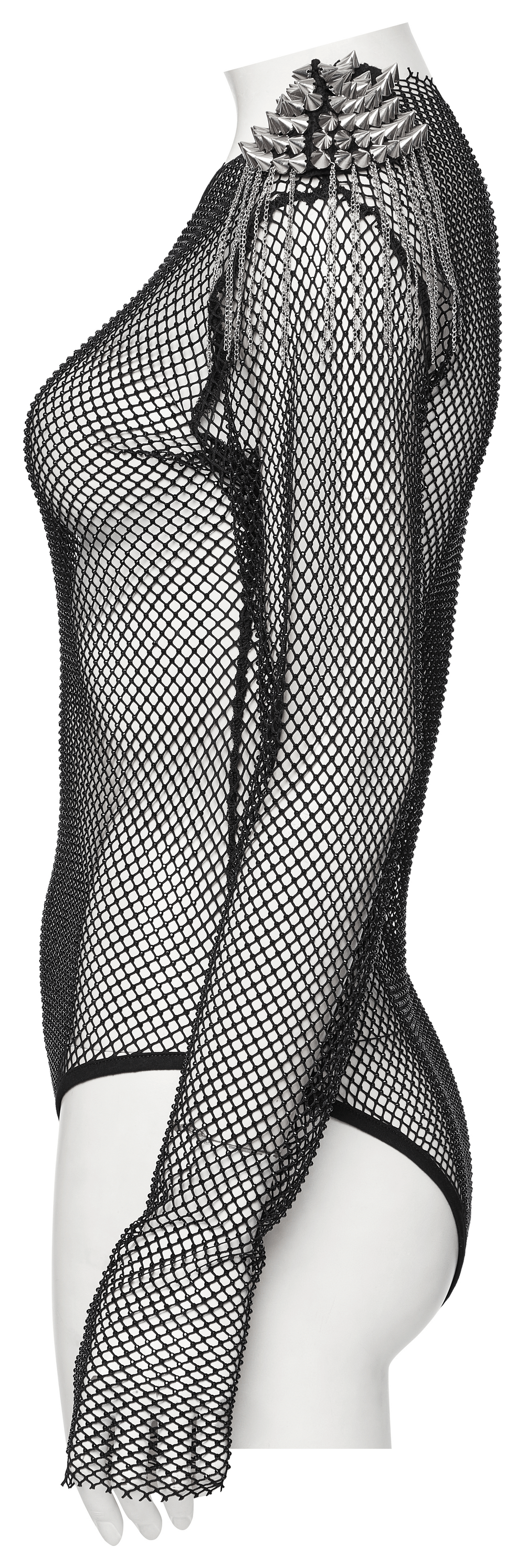 Sexy Mesh Bodysuit with Detachable Spiked Shoulders