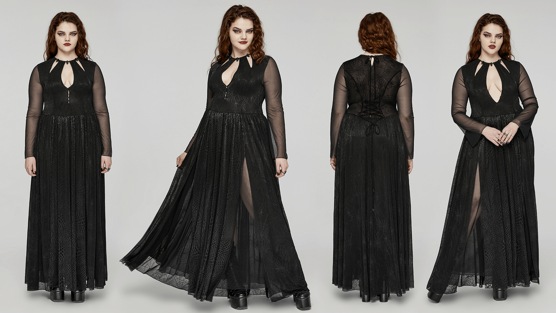 Sexy Mesh Gothic Dress with Spiderweb and Python Pattern