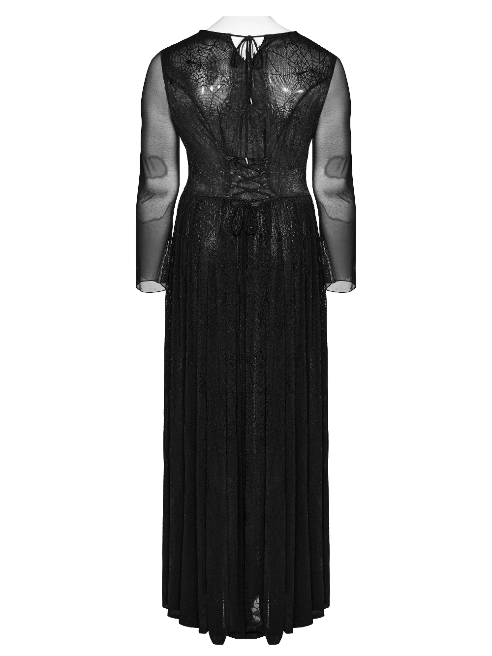 Gothic long-sleeved dress with spiderweb mesh and python pattern, featuring a sexy hollow-out design.