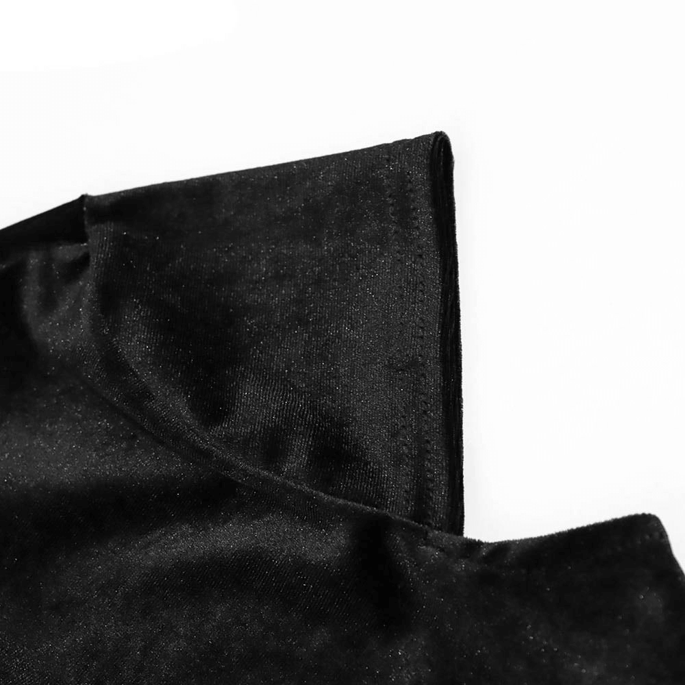 Close-up of a sexy punk black T-shirt showcasing the soft fabric and distinct sheer cross design.