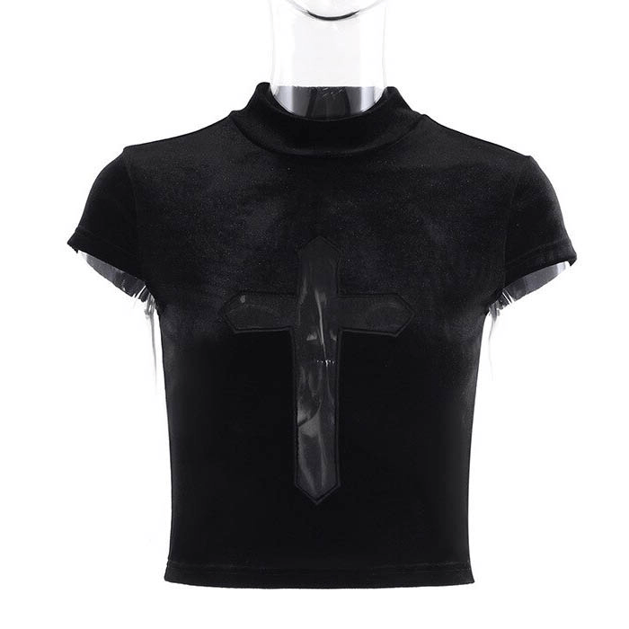 Sexy Punk Black T-shirts with Sheer Cross / Fashion Alternative Clothes - HARD'N'HEAVY