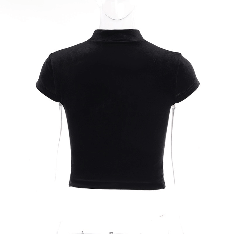 Back view of a sexy punk black T-shirt with a stylish fitted design, perfect for alternative fashion lovers.