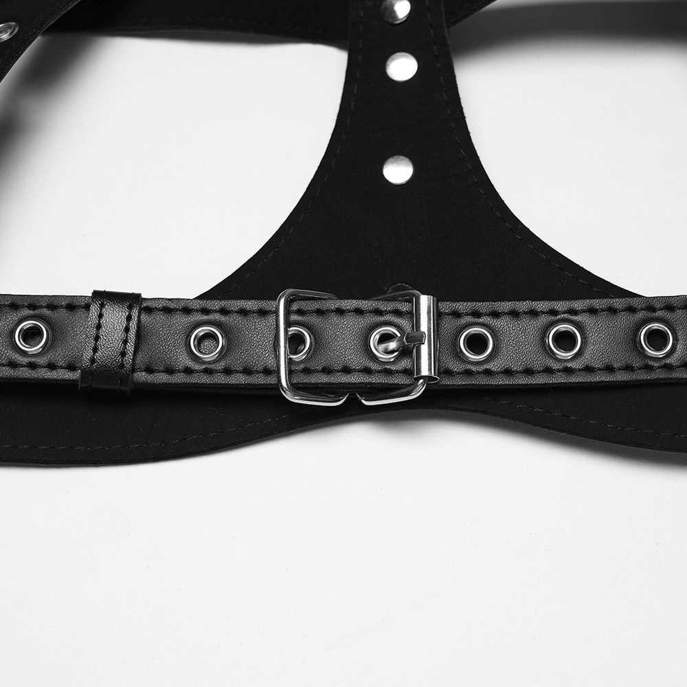 Sexy Punk Leather Bustier with Skull Studs and Chains close-up of D-ring buckle and studs