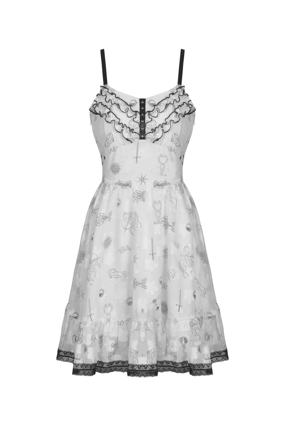 Unique sexy punk strap dress with black lace trim and playful animal print, perfect for edgy fashion lovers.