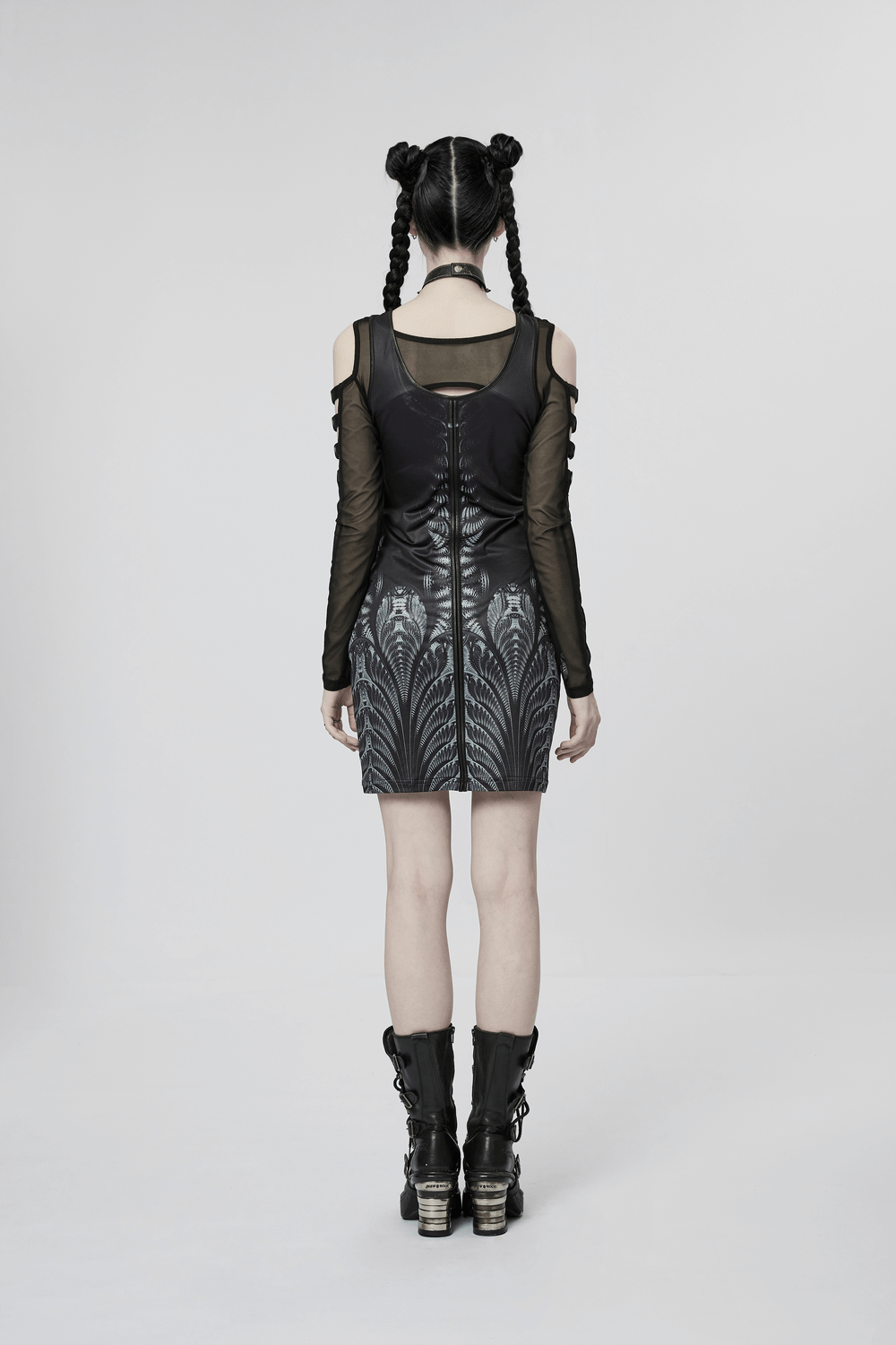 Sexy Sci-Fi Techwear Rave Mini Dress with Rivet Detail