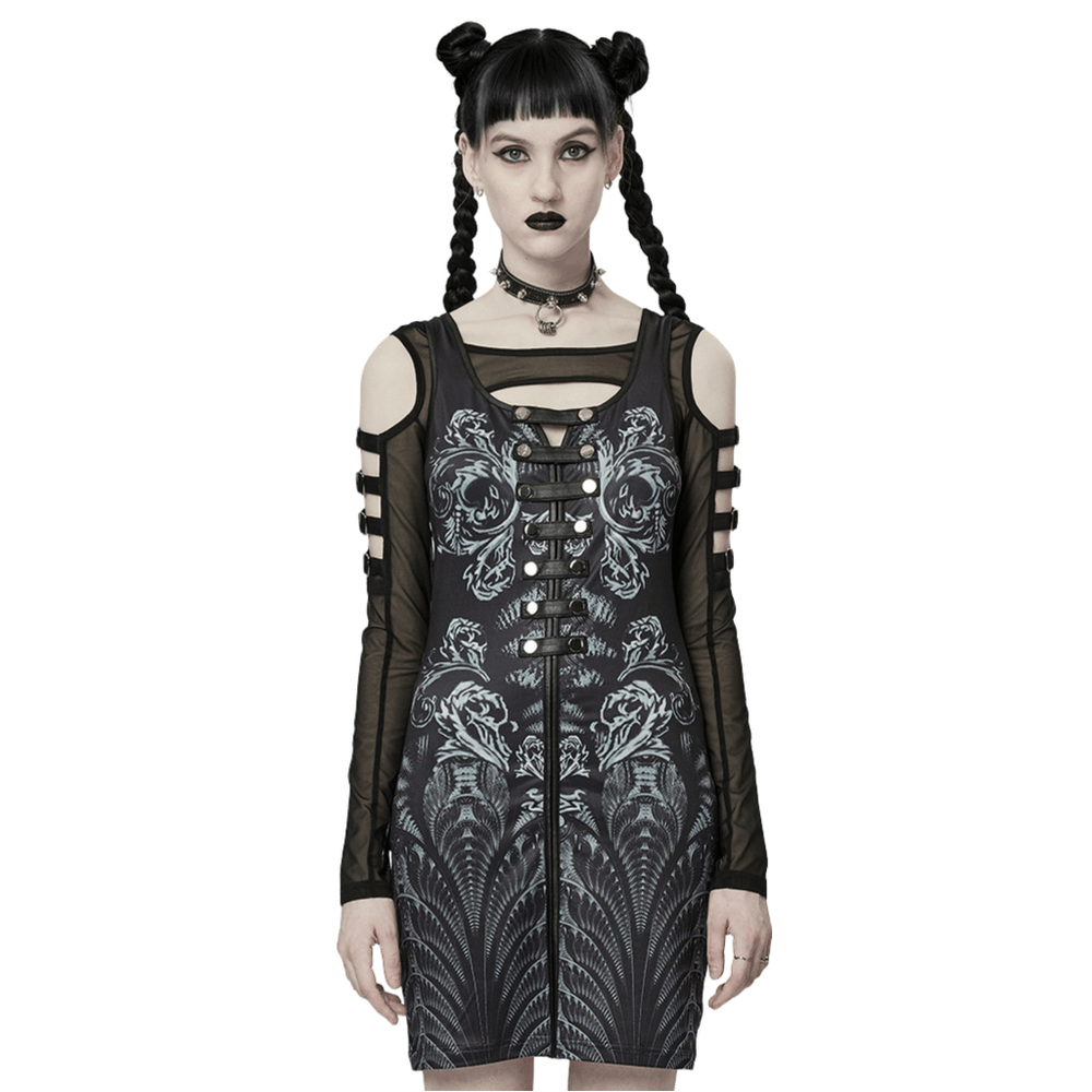 Sexy Sci-Fi Techwear Rave Mini Dress with Rivet Detail