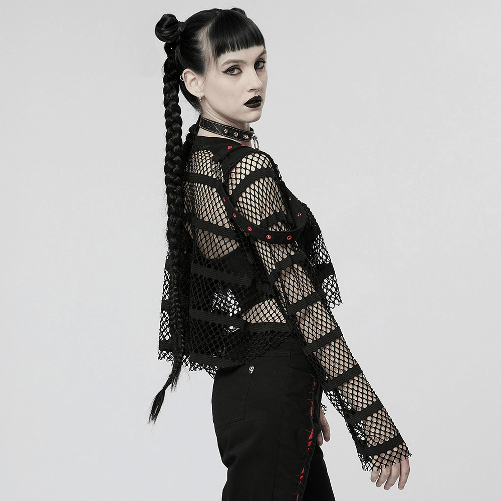 Sexy Sheer Gothic Mesh Top with Rivets - Punk Perspective
