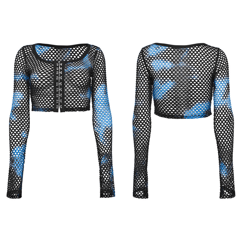 Sexy Sheer Women's Fishnet Crop Top with Long Sleeves