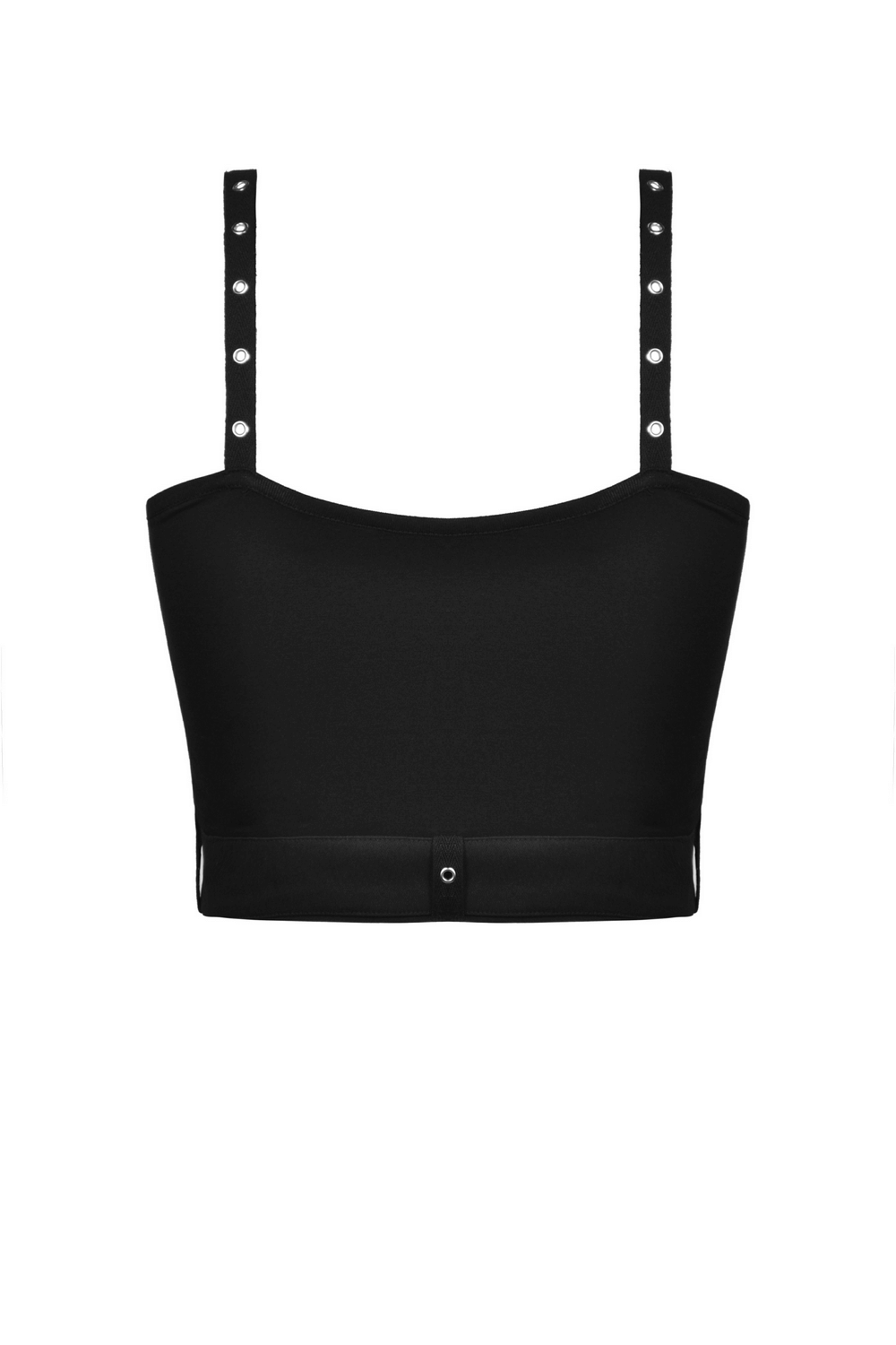 Sexy black skull print crop top with buckle straps for women, perfect for edgy style.