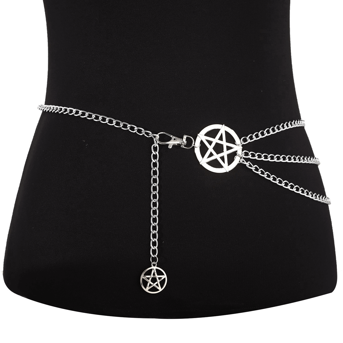 Gothic women's waist metal chain belt featuring pentagrams, perfect for sexy style and theme parties.