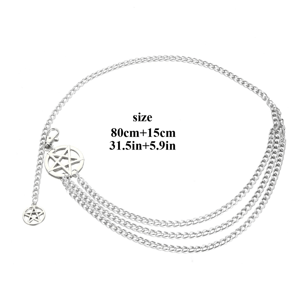 Gothic waist metal chain belt with pentagrams, adding a sexy edge to any outfit. Perfect for parties and grunge style!