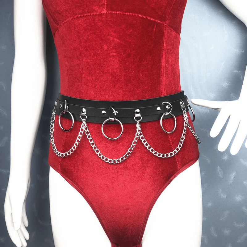 Sexy Women's Belt with Rings and Chains / Fashion Body Accessories - HARD'N'HEAVY