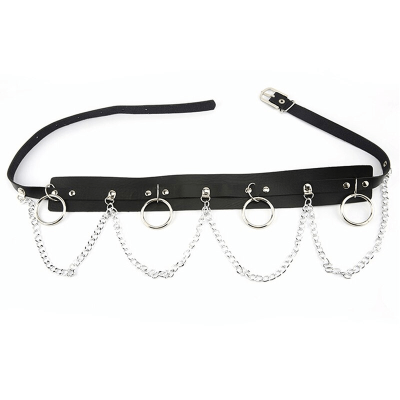 Sexy women's belt with rings and chains, the ultimate alternative fashion accessory for a bold, stylish statement.