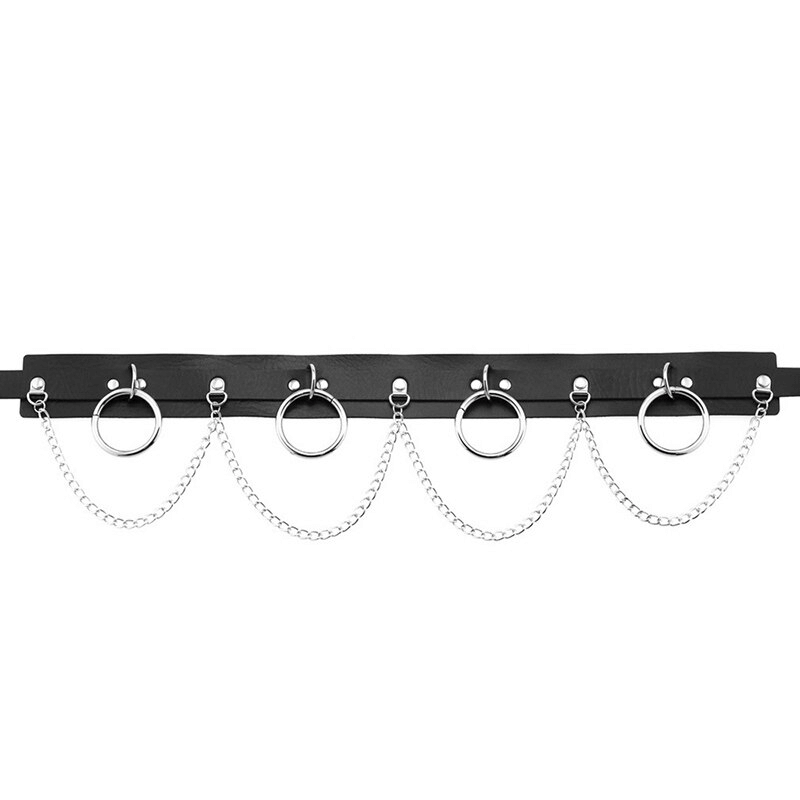 Sexy women's belt with rings and chains, edgy fashion accessory for bold alternative style.