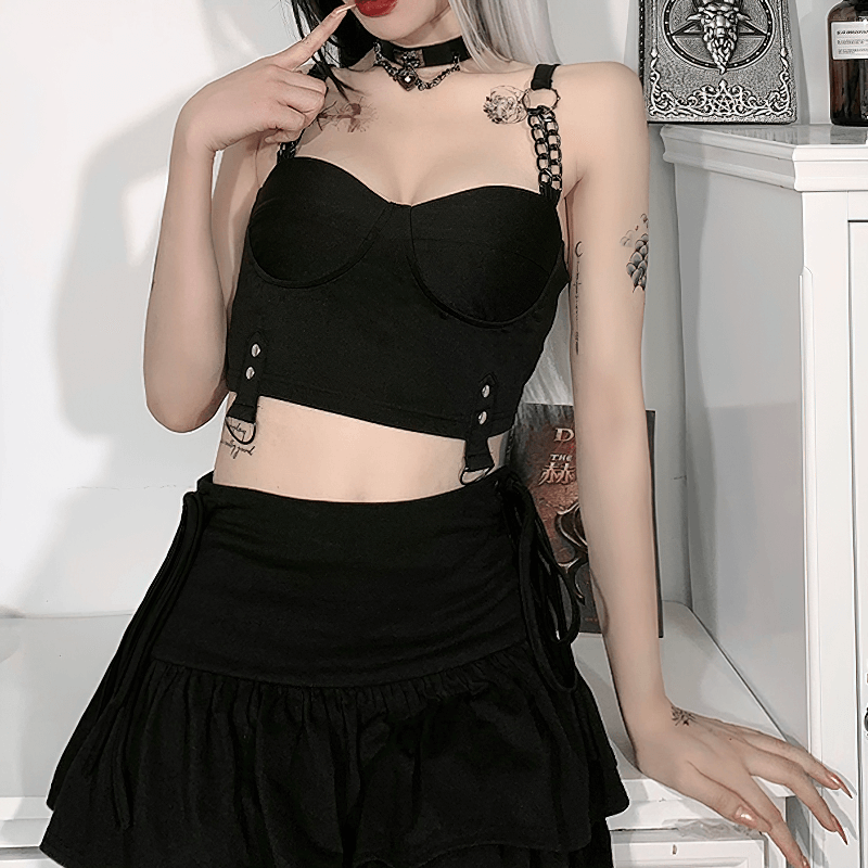 Sexy Women's Grunge Crop Top / Gothic Style Sleeveless Corset Chain Top - HARD'N'HEAVY